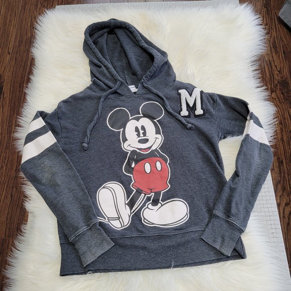 Disney | Kids Pullover Hoodie Sweater Gray Distressed Mickey Mouse Sweatshirt - Picture 1 of 10